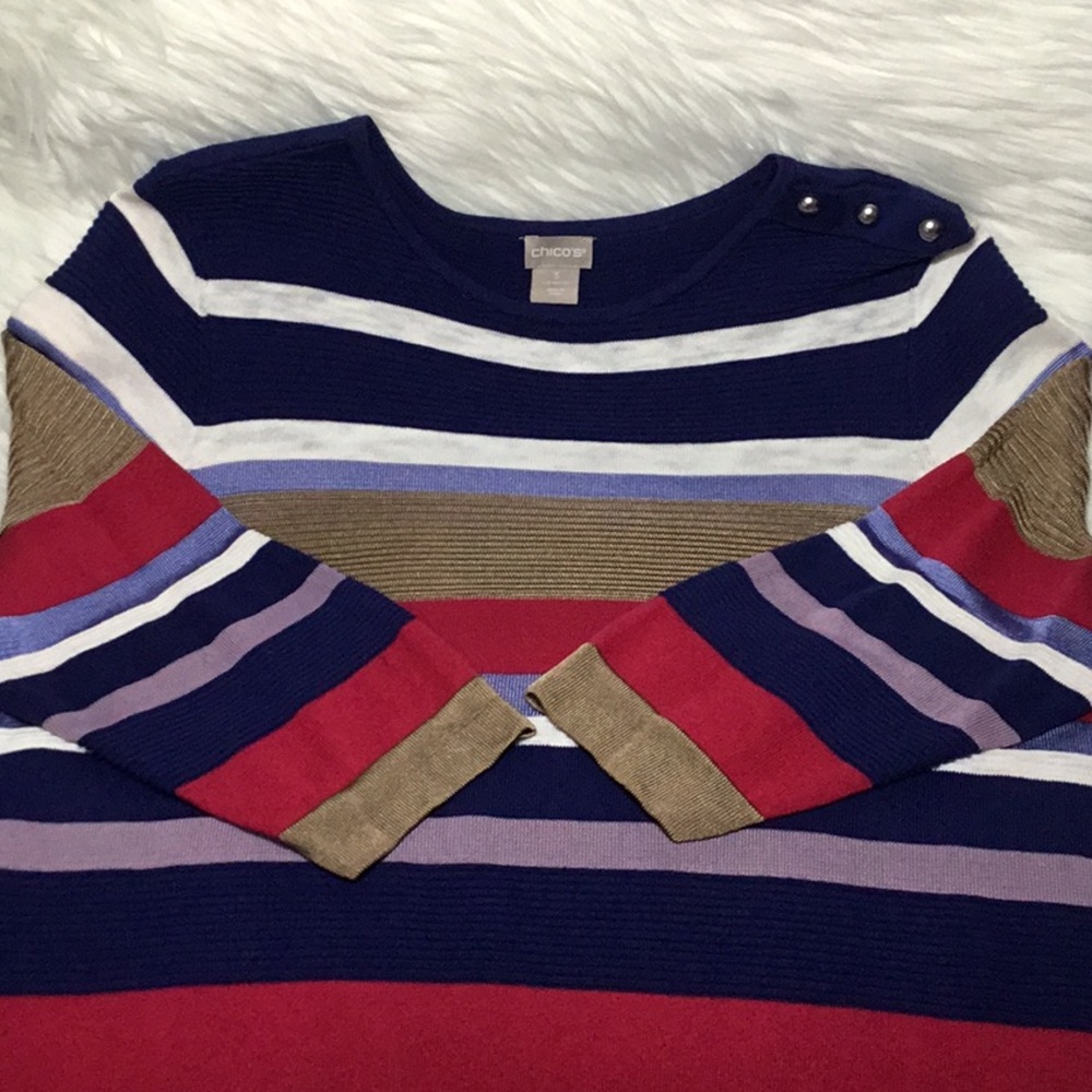 Chico’s Striped Button-Shoulder Pullover Sweater,… - image 5